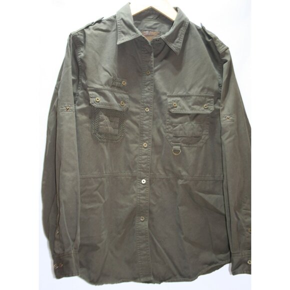 LRL Ralph Lauren Women L Military Style Utility Shirt Olive Green Safari Grunge - Picture 1 of 10